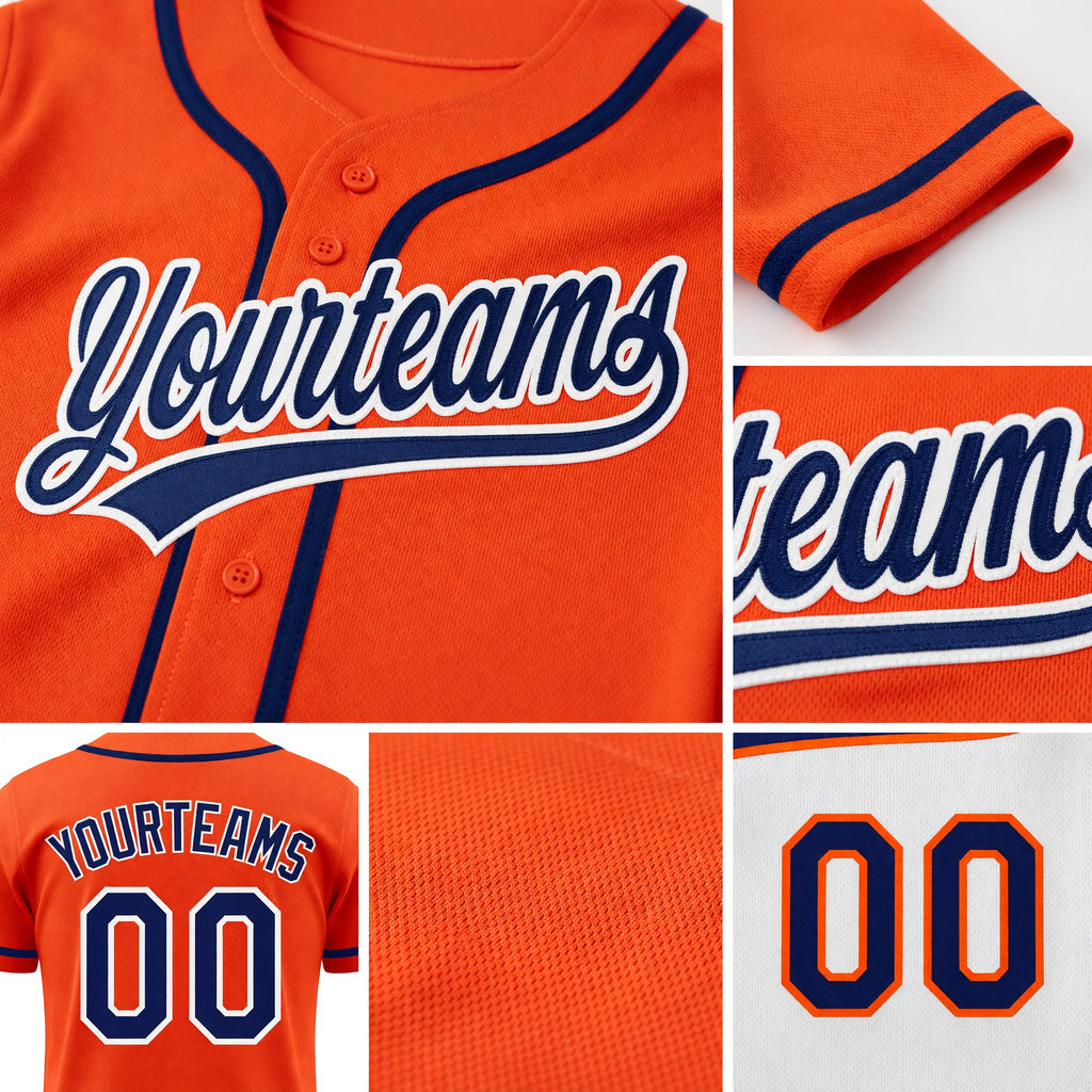 Custom Orange Navy-White Reversible Button-Down Baseball Jersey detail