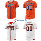 Custom Orange Navy-White Reversible Button-Down Baseball Jersey photo 2