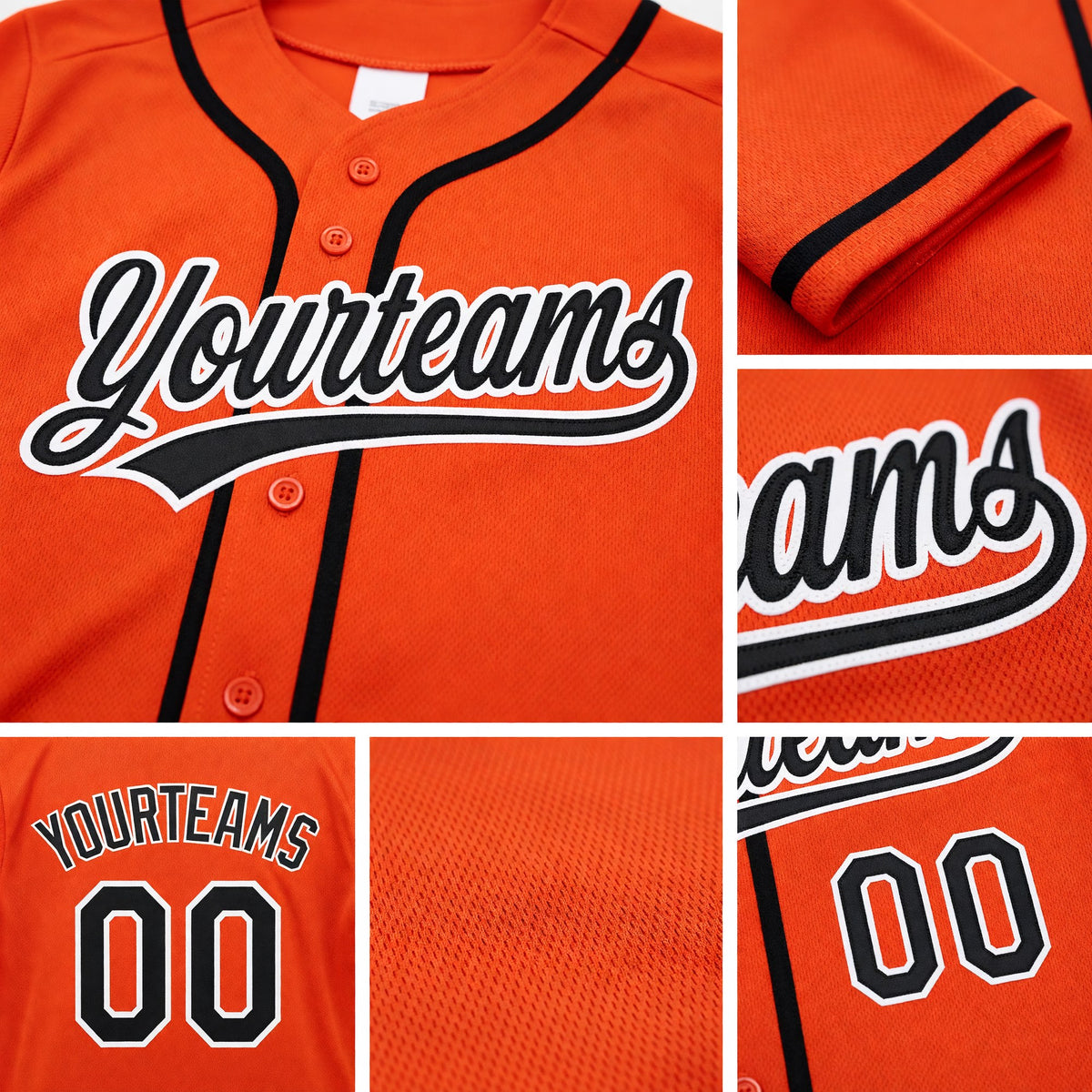 Custom Orange Black-White Reversible Button-Down Baseball Jersey detail