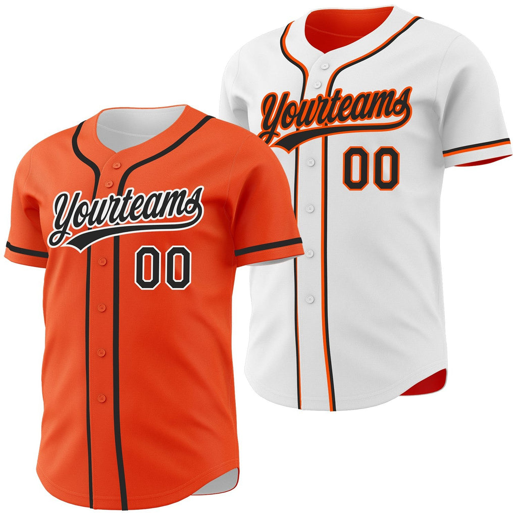 Custom Orange Black-White Reversible Button-Down Baseball Jersey photo 1