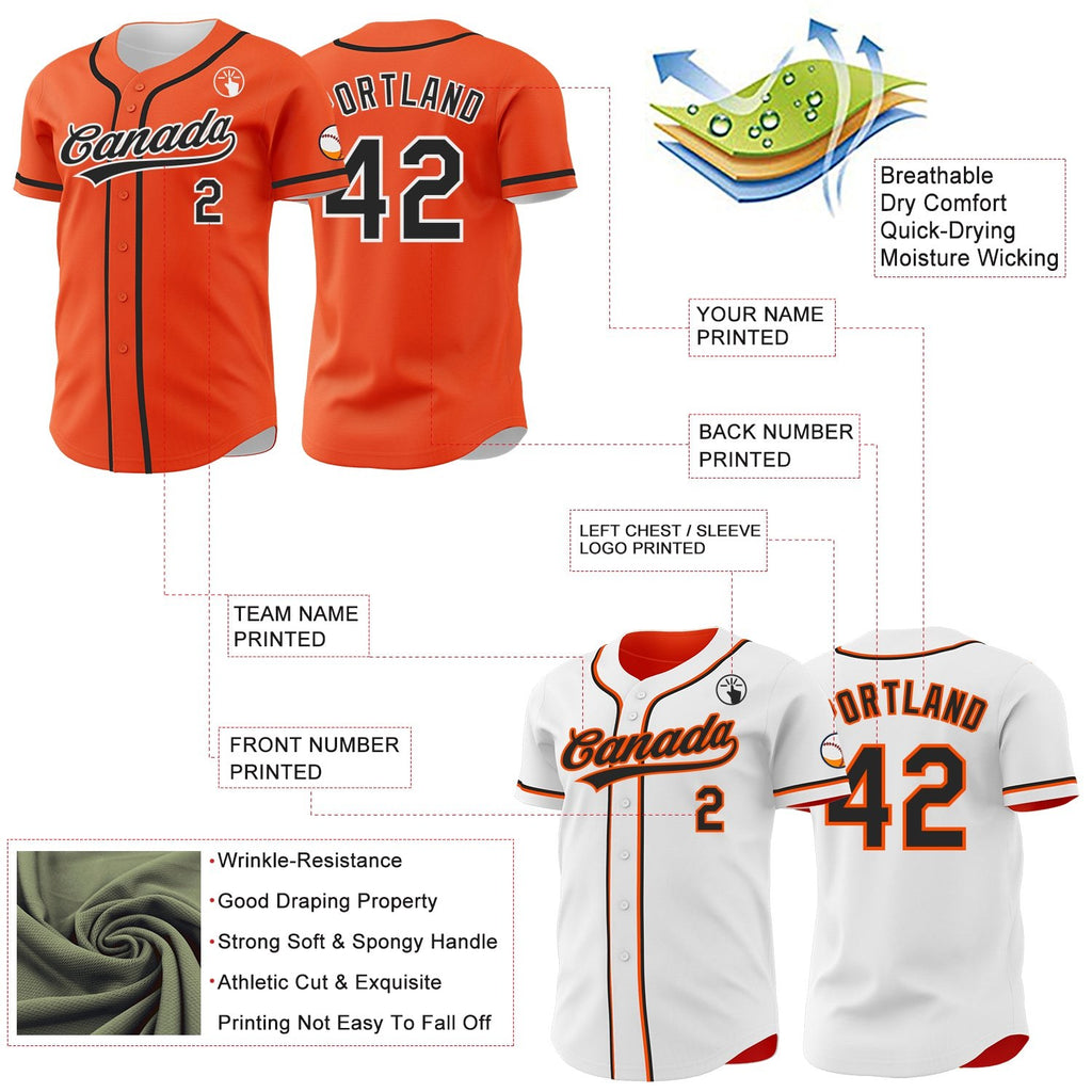 Custom Orange Black-White Reversible Button-Down Baseball Jersey photo 3