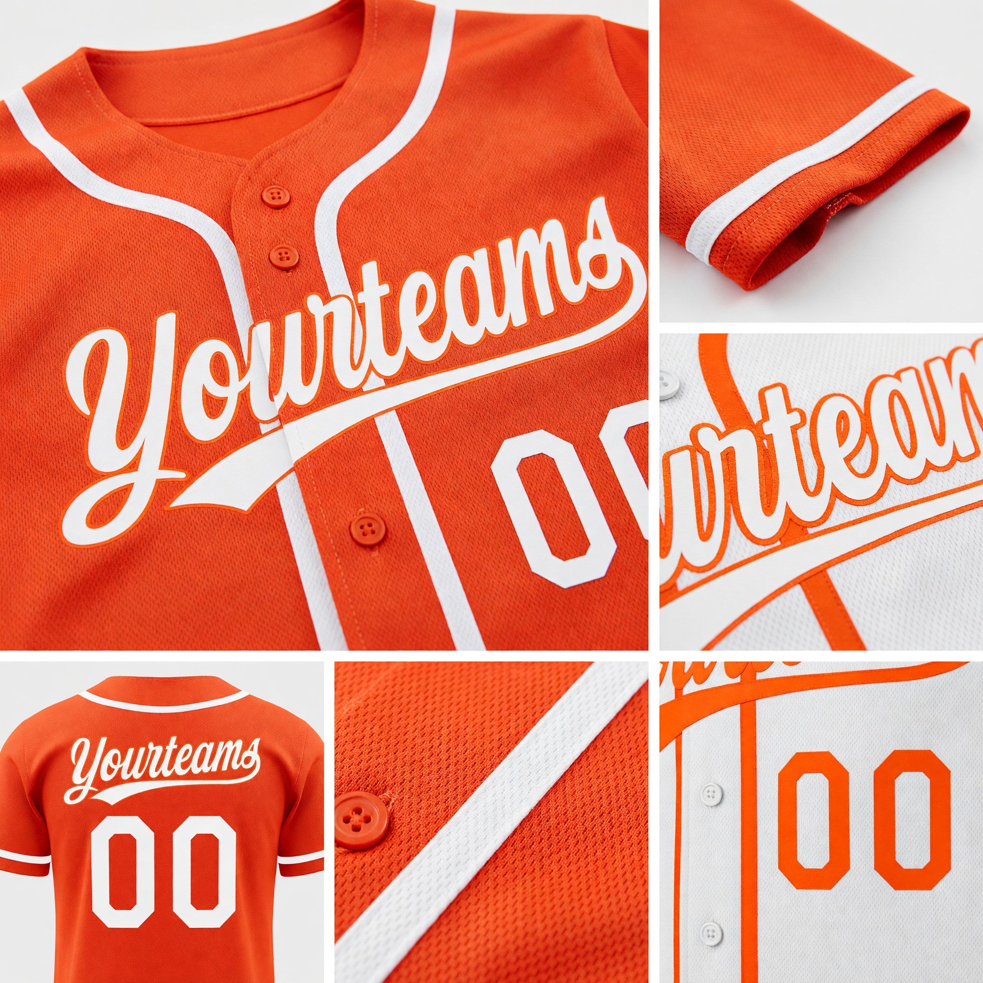 Custom Orange-White Reversible Button-Down Baseball Jersey detail