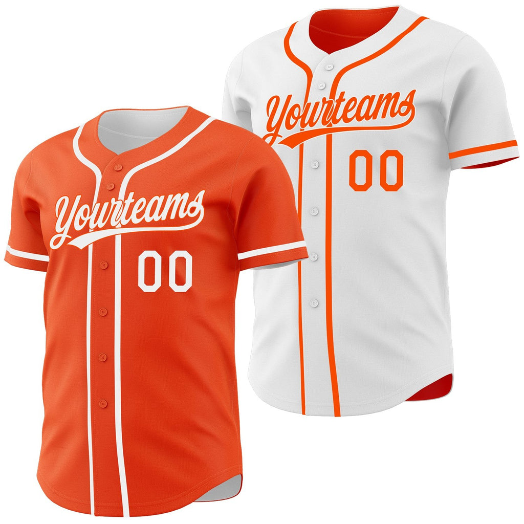 Custom Orange-White Reversible Button-Down Baseball Jersey photo 1