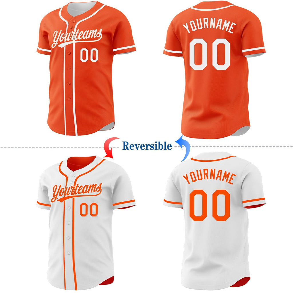 Custom Orange-White Reversible Button-Down Baseball Jersey photo 2