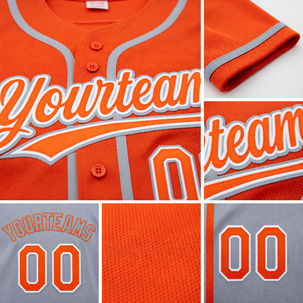 Custom Orange White-Gray Reversible Button-Down Baseball Jersey detail