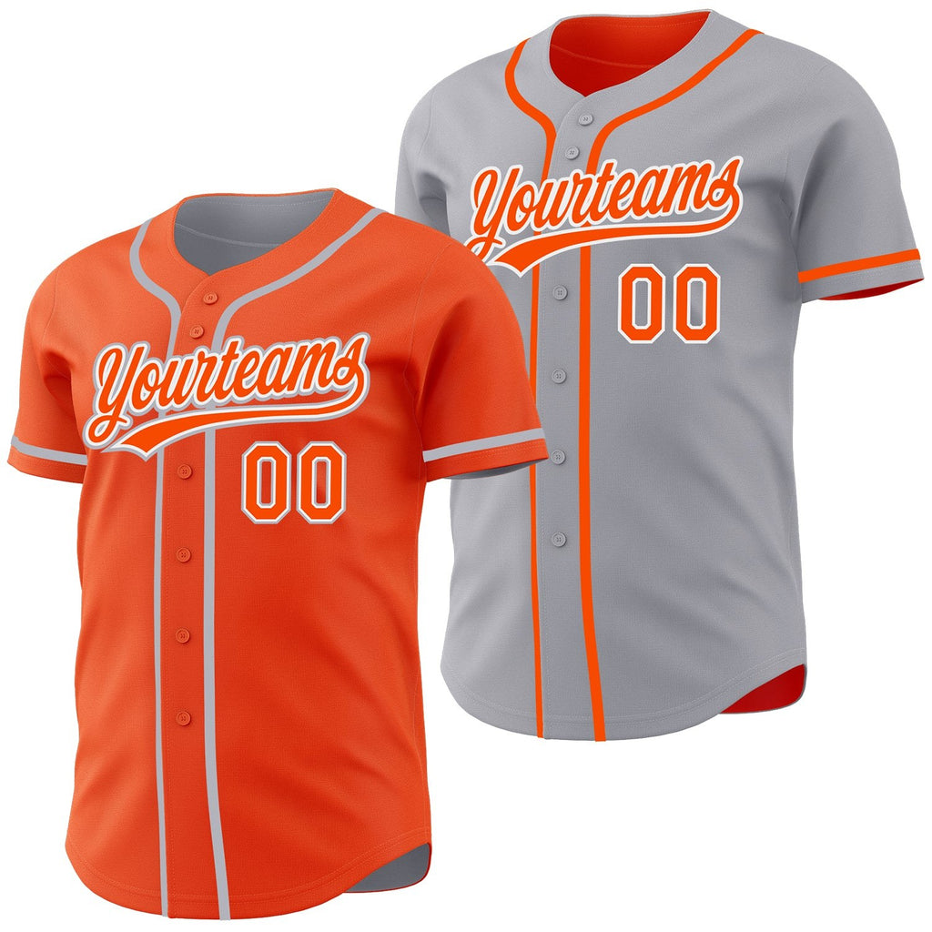 Custom Orange White-Gray Reversible Button-Down Baseball Jersey photo 1