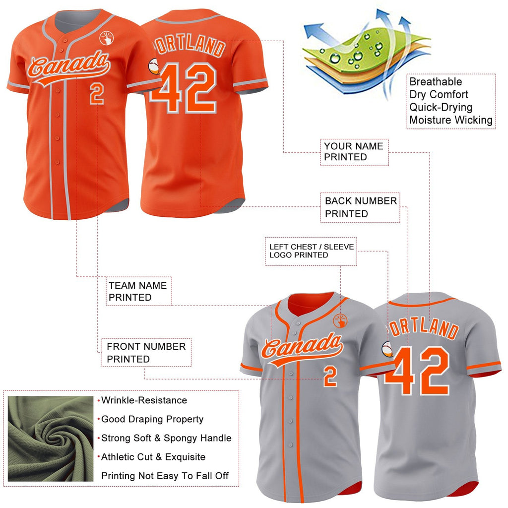 Custom Orange White-Gray Reversible Button-Down Baseball Jersey photo 3