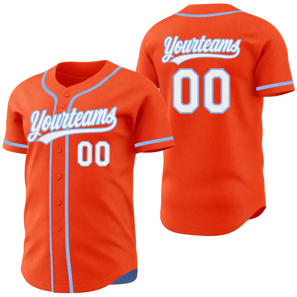 Custom Orange White-Light Blue Reversible Button-Down Baseball Jersey