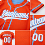 Custom Orange White-Light Blue Reversible Button-Down Baseball Jersey detail