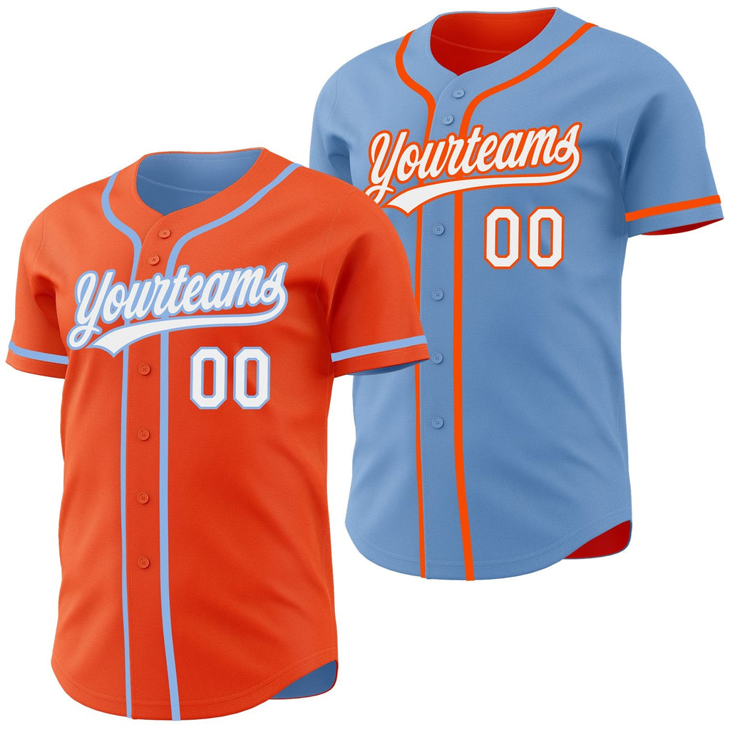Custom Orange White-Light Blue Reversible Button-Down Baseball Jersey photo 1