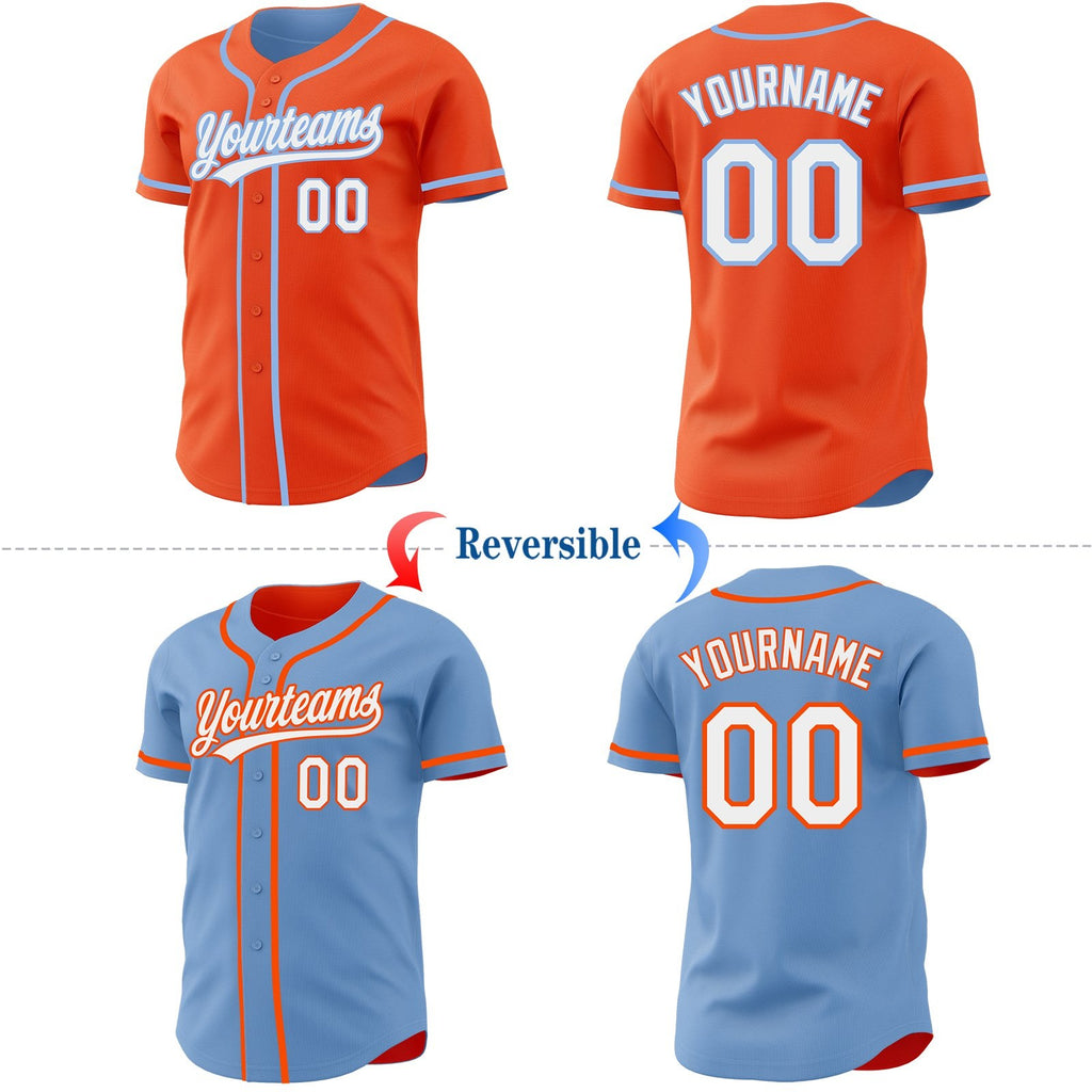 Custom Orange White-Light Blue Reversible Button-Down Baseball Jersey photo 2
