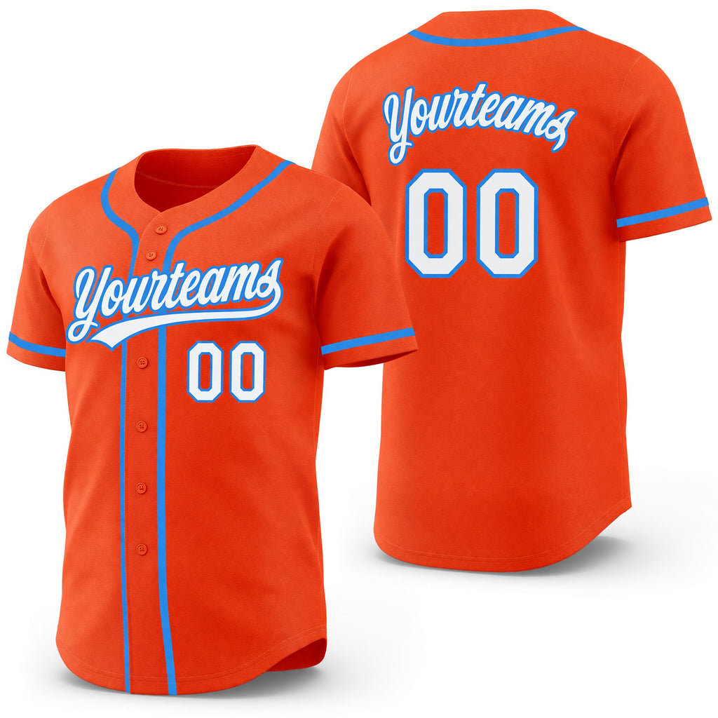 Custom Orange White-Electric Blue Reversible Button-Down Baseball Jersey