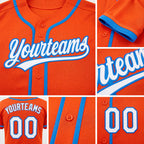Custom Orange White-Electric Blue Reversible Button-Down Baseball Jersey detail