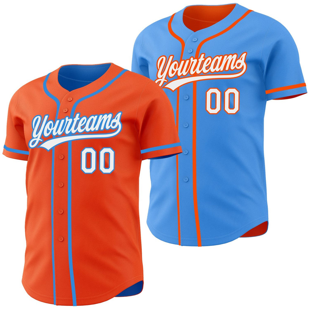 Custom Orange White-Electric Blue Reversible Button-Down Baseball Jersey photo 1