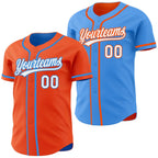 Custom Orange White-Electric Blue Reversible Button-Down Baseball Jersey photo 1