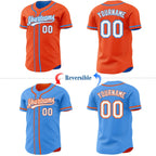 Custom Orange White-Electric Blue Reversible Button-Down Baseball Jersey photo 2