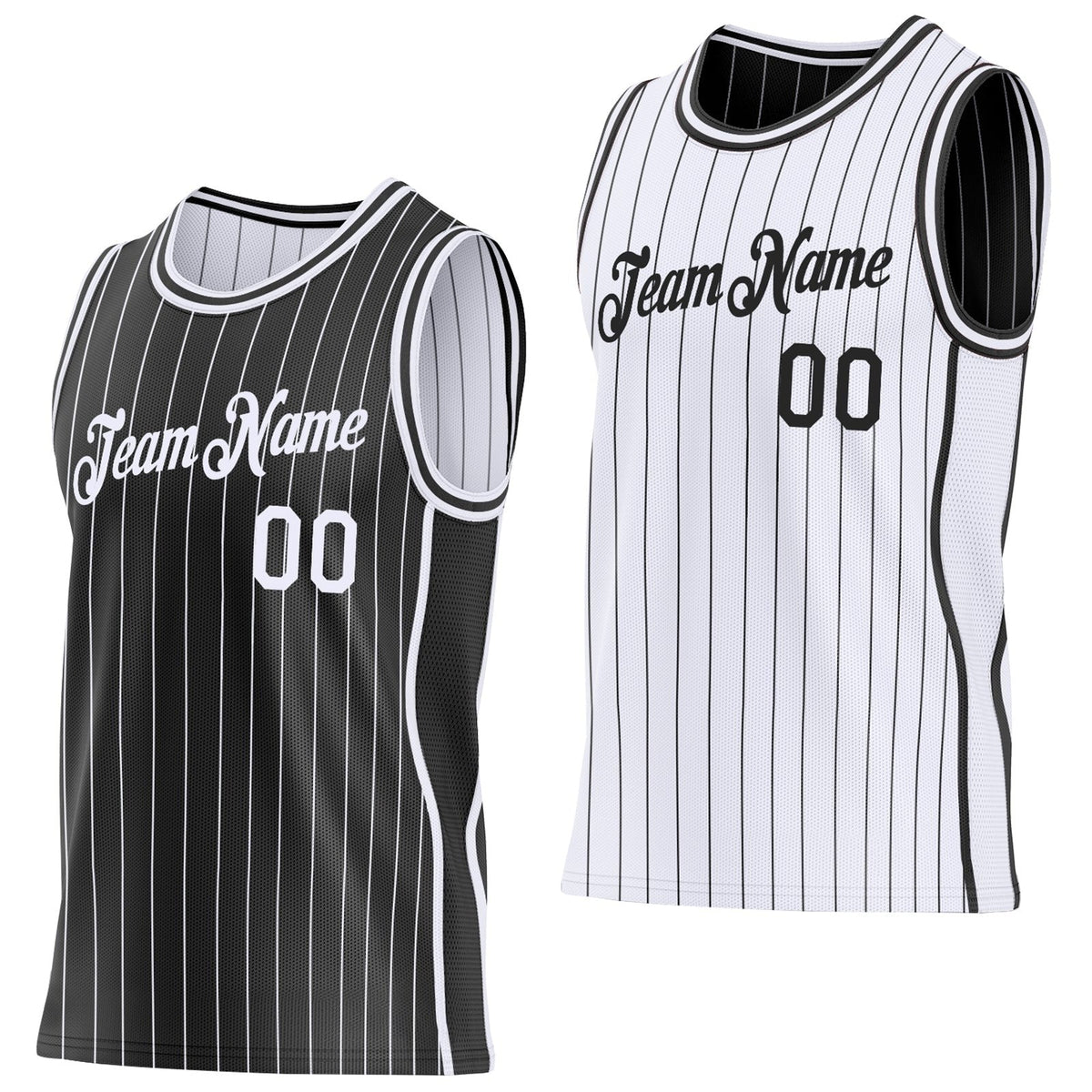 Custom Black White Pinstripe Side Panels Reversible Double Side Sublimation Basketball Set Jersey