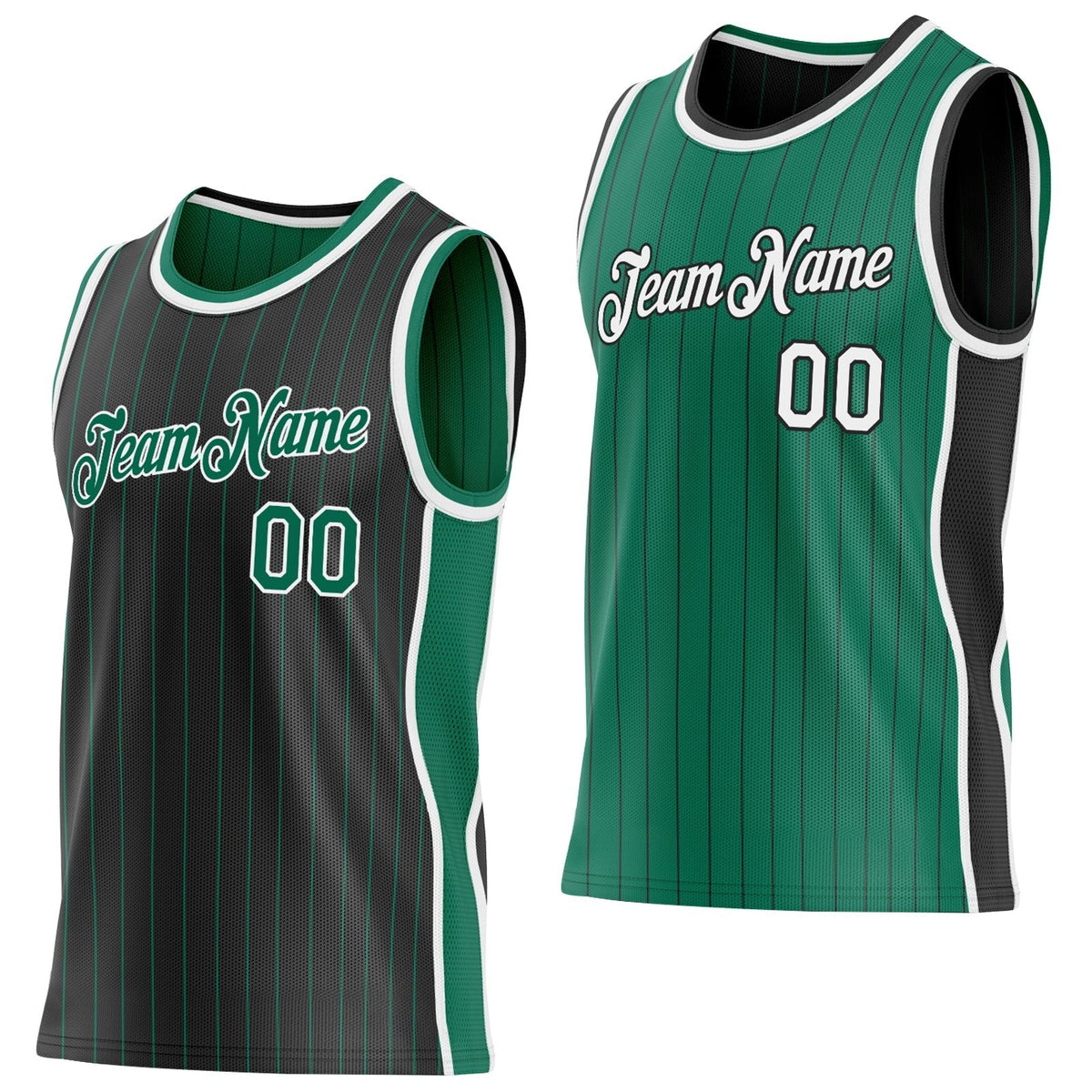 Custom Black Kelly Green Pinstripe-White Side Panels Reversible Double Side Sublimation Basketball Set Jersey