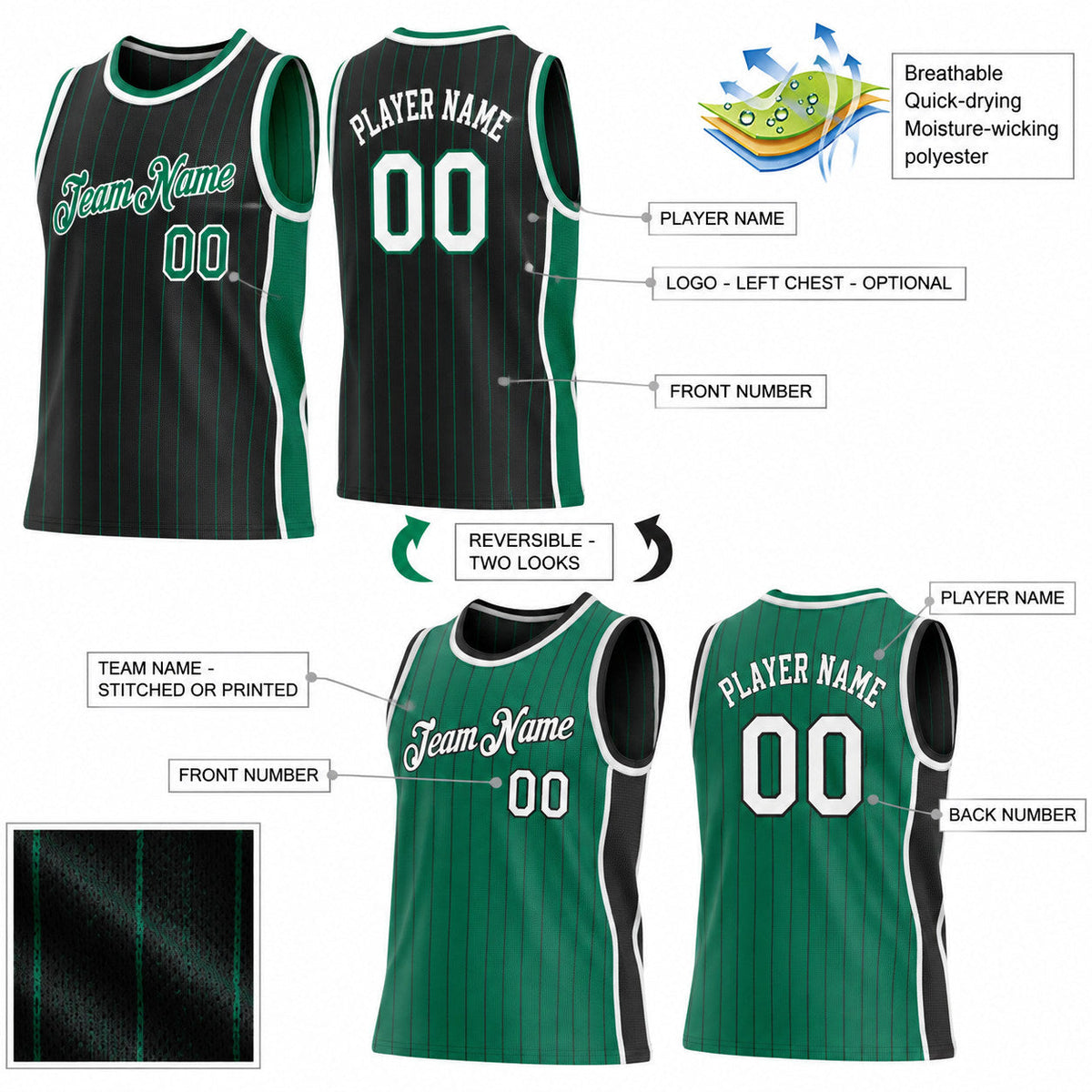 Custom Black and Kelly Green Side Panels Basketball Jersey Set with White Lettering Design 0931 customization guide