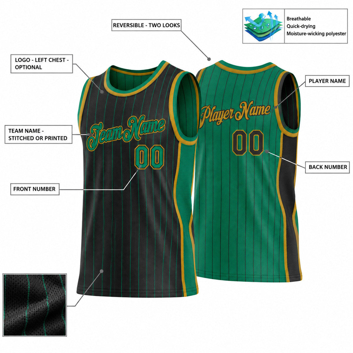 Custom Black and Kelly Green Side Panels Basketball Jersey Set with Old Gold Lettering customization guide