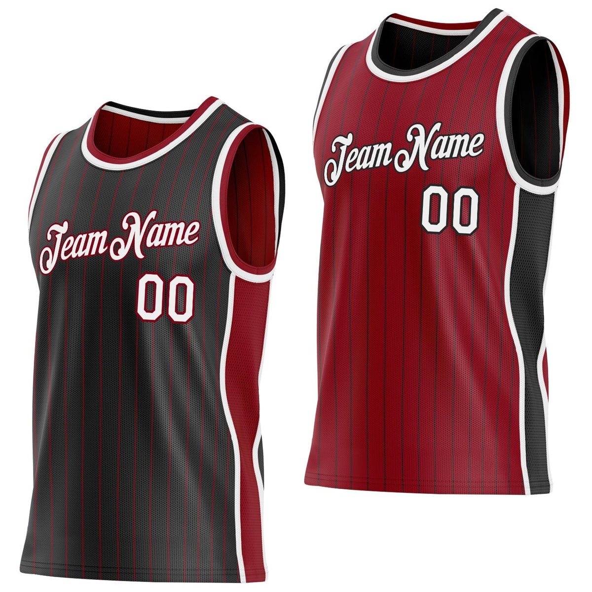 Custom Black Maroon Pinstripe-White Side Panels Reversible Double Side Sublimation Basketball Set Jersey
