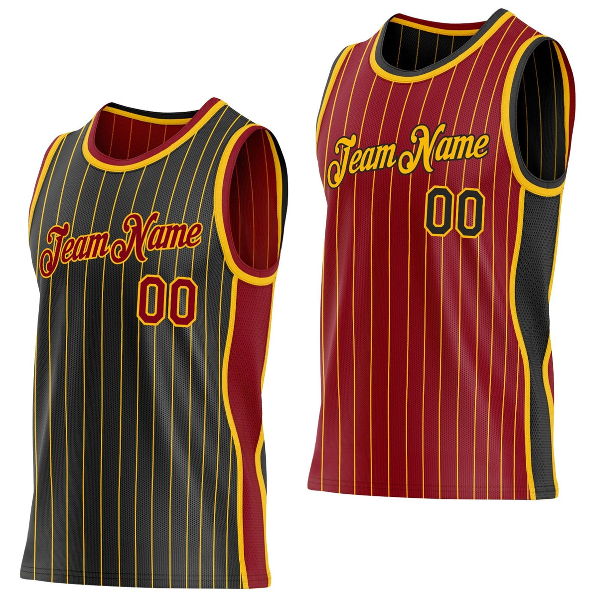 Custom Black Gold Pinstripe-Maroon Side Panels Reversible Double Side Sublimation Basketball Set Jersey