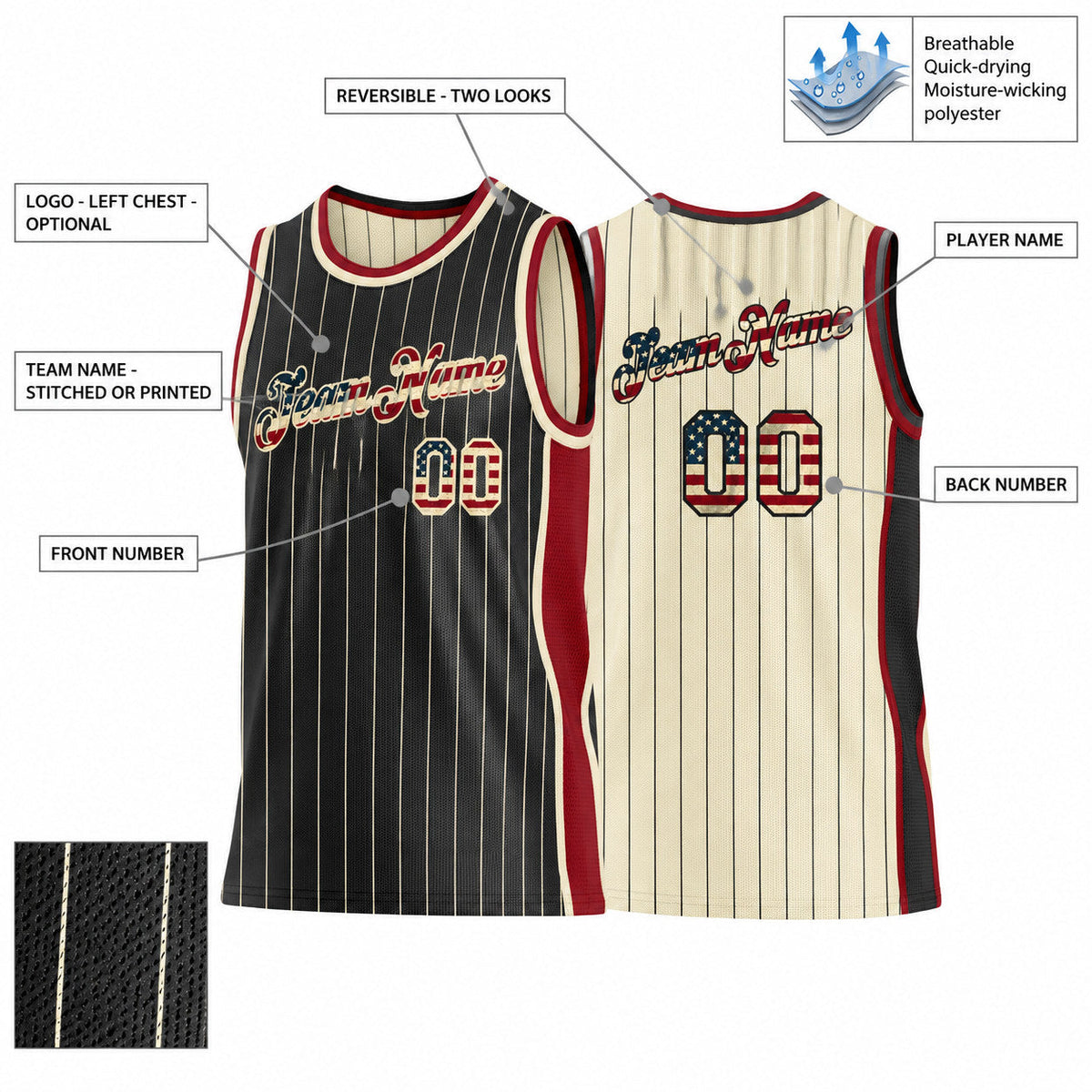 Custom Black and Cream Vintage USA Flag Basketball Jersey Set with Maroon Lettering customization guide