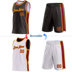 Custom Black Maroon Pinstripe-Gold Side Panels Reversible Double Side Sublimation Basketball Set Jersey photo 2
