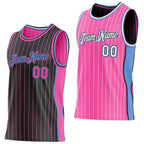 Custom Black Pink Pinstripe-Light Blue Side Panels Reversible Double Side Sublimation Basketball Set Jersey