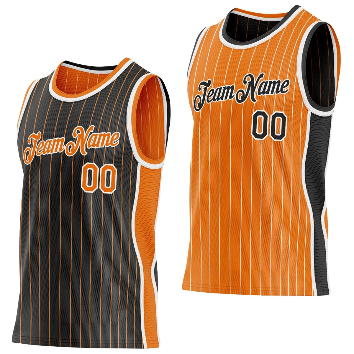 Custom Black Bay Orange Pinstripe-White Side Panels Reversible Double Side Sublimation Basketball Set Jersey