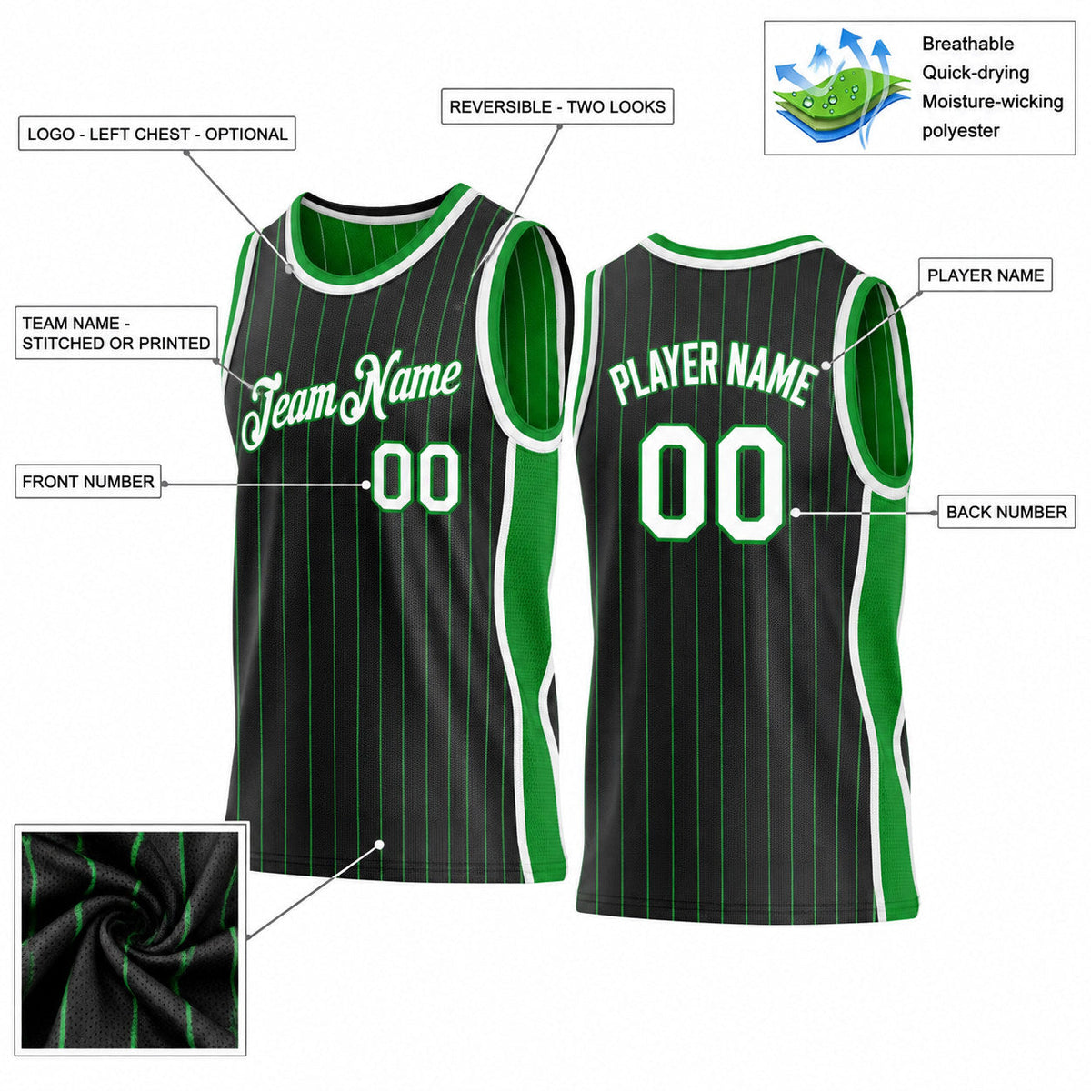 Custom Black and Grass Green Side Panels Basketball Jersey Set with White Lettering customization guide