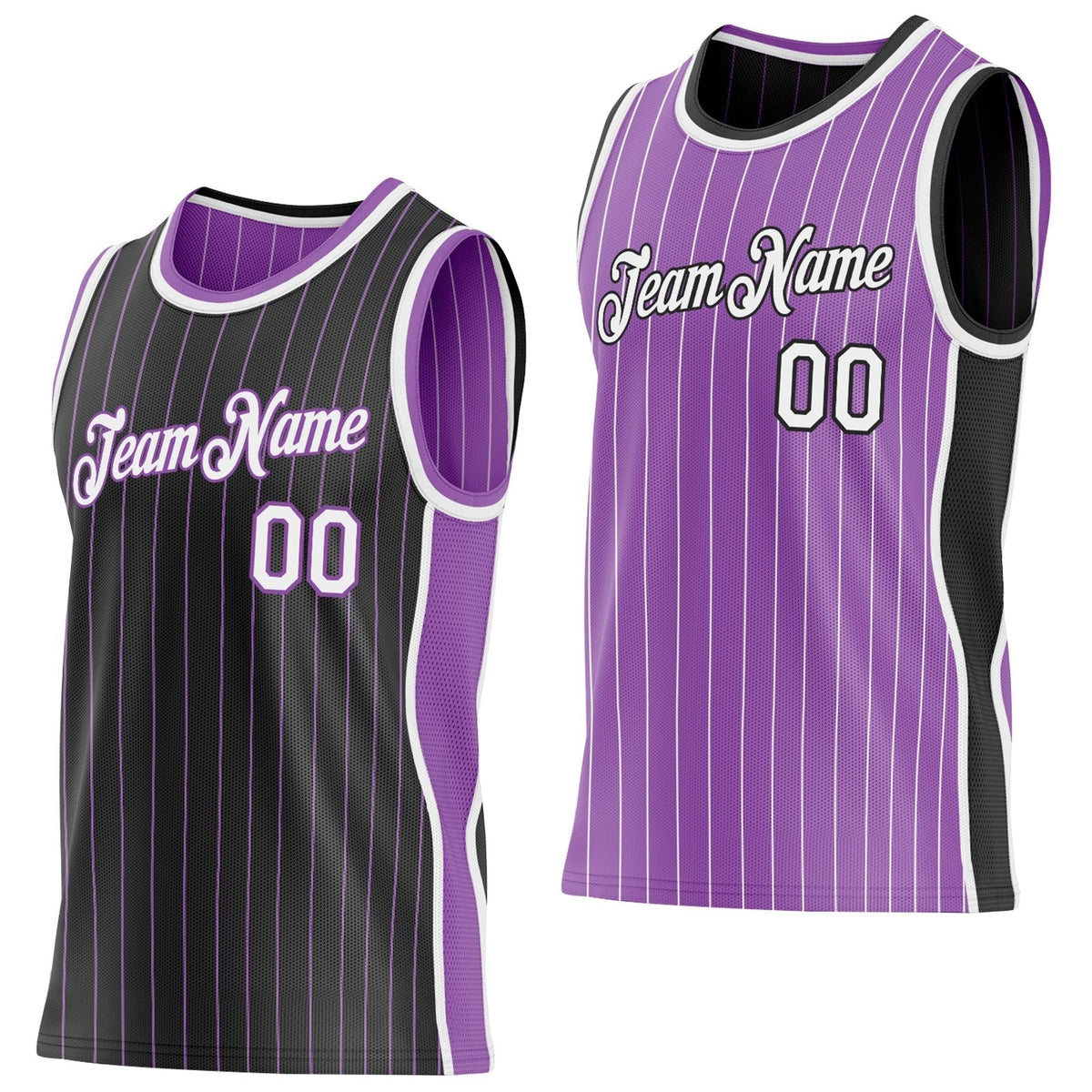 Custom Black Medium Purple Pinstripe-White Side Panels Reversible Double Side Sublimation Basketball Set Jersey