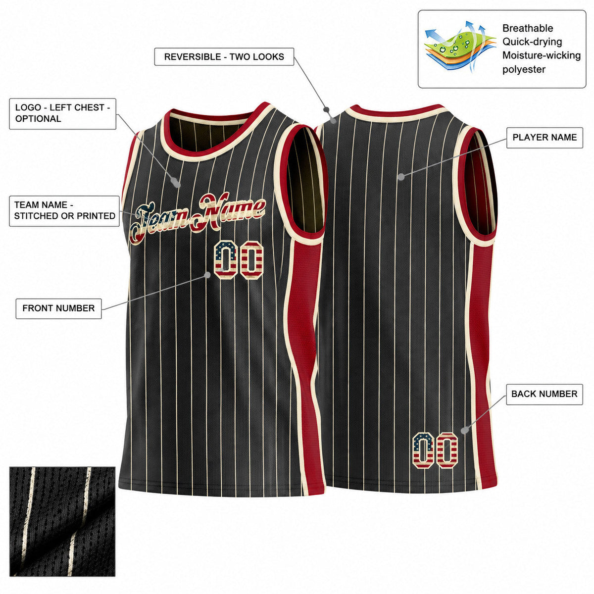Custom Black Side Panels Pinstripe Reversible Basketball Jersey Set with Olive Lettering customization guide