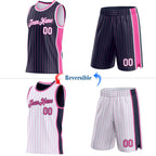 Custom Navy Pink Pinstripe-White Side Panels Reversible Double Side Sublimation Basketball Set Jersey photo 2