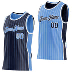 Custom Navy Light Blue Pinstripe-White Side Panels Reversible Double Side Sublimation Basketball Set Jersey