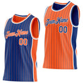 Custom Royal Orange Pinstripe-White Side Panels Reversible Double Side Sublimation Basketball Set Jersey