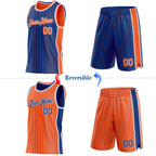 Custom Royal Orange Pinstripe-White Side Panels Reversible Double Side Sublimation Basketball Set Jersey photo 2