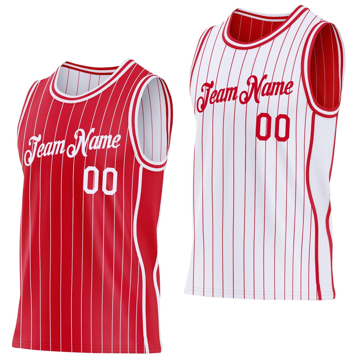 Custom Red White Pinstripe Side Panels Reversible Double Side Sublimation Basketball Set Jersey
