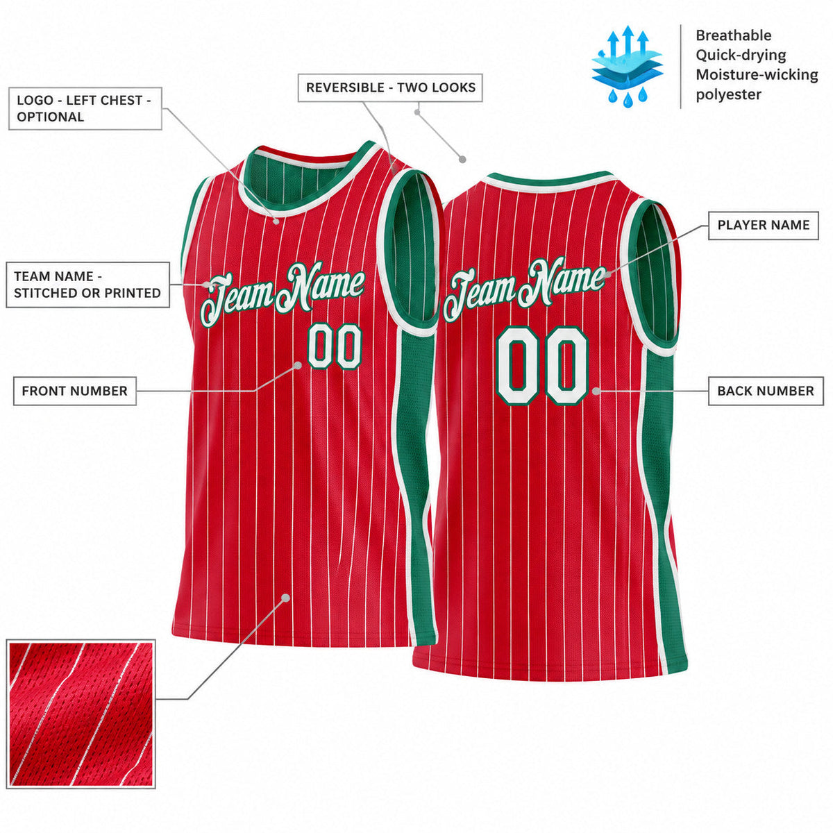 Custom Red and White Side Panels Basketball Jersey Set with Kelly Green Lettering customization guide