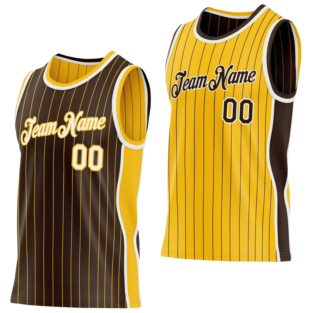 Custom Brown Gold Pinstripe-White Side Panels Reversible Double Side Sublimation Basketball Set Jersey