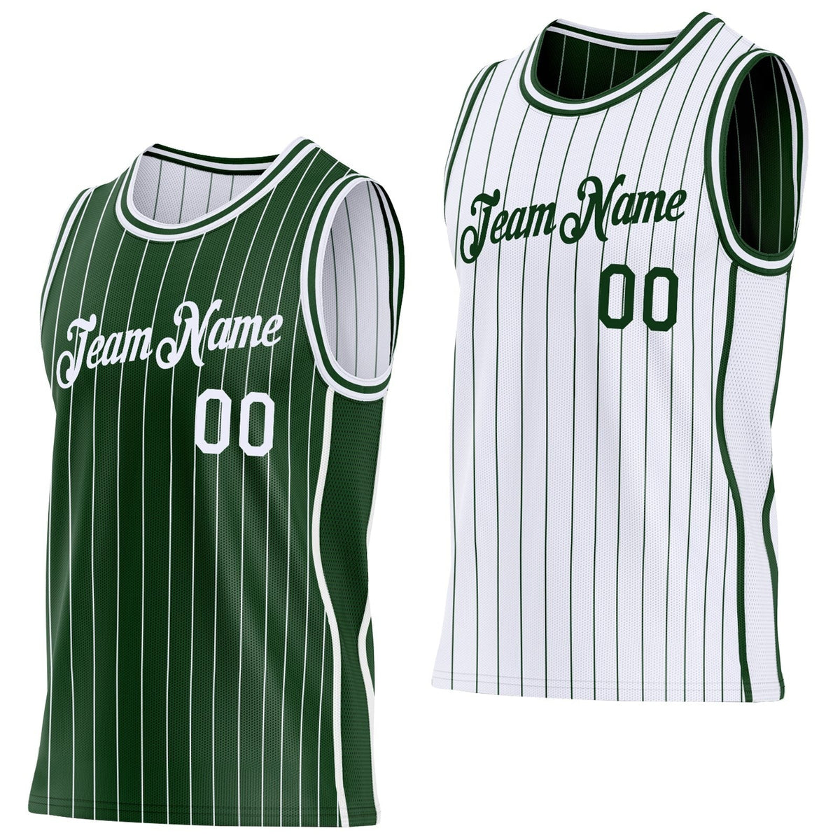 Custom Green White Pinstripe Side Panels Reversible Double Side Sublimation Basketball Set Jersey