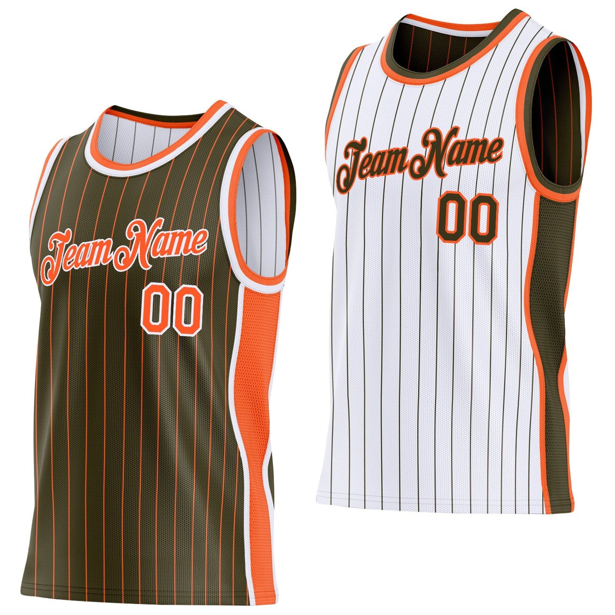 Custom Olive Orange Pinstripe-White Side Panels Reversible Double Side Sublimation Basketball Set Jersey