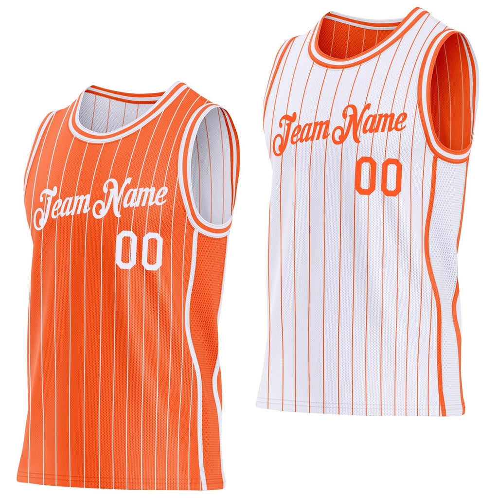 Custom Orange White Pinstripe Side Panels Reversible Double Side Sublimation Basketball Set Jersey
