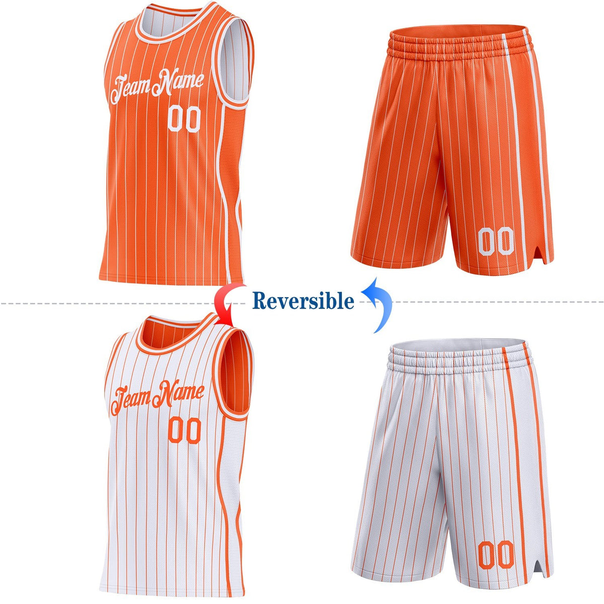 Custom Orange White Pinstripe Side Panels Reversible Double Side Sublimation Basketball Set Jersey photo 2