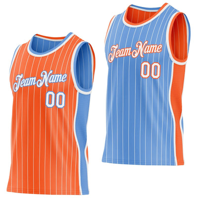 Custom Orange and White Side Panels Basketball Jersey Set with Light Blue Lettering