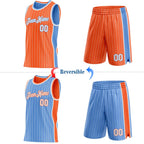 Custom Orange White Pinstripe-Light Blue Side Panels Reversible Double Side Sublimation Basketball Set Jersey photo 2