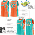 Custom Orange White Pinstripe-Aqua Side Panels Reversible Double Side Sublimation Basketball Set Jersey photo 5
