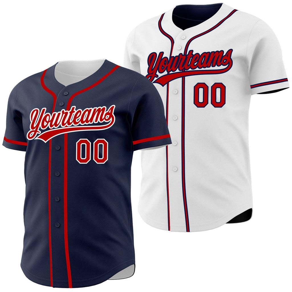 Custom Navy Red-White Reversible Button-Down Baseball Jersey