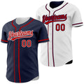 Custom Navy Red-White Reversible Button-Down Baseball Jersey