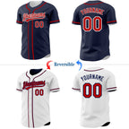 Custom Navy Red-White Reversible Button-Down Baseball Jersey photo 2